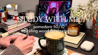 5-HR STUDY WITH ME 🕯️🪵 relaxing rain & fireplace, pomodoro 50/10 deep focus, real time