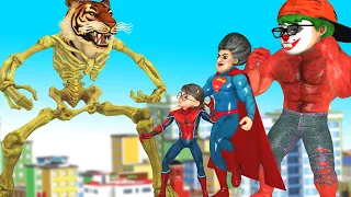 Red NickHulk vs Giant Zombie Skeleton Tiger rescue Team Super Hero - Scary Teacher 3D Hero Animation