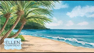 Tropical Beach Watercolor Painting/ Step by Step tutorial for Beginners