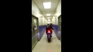 Picking up your girlfriend on Yamaha R1 while going through school during a class!