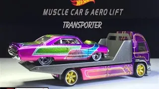 Custom Paint Muscle Car Diecast And Aero Lift Transporter Hot Wheels