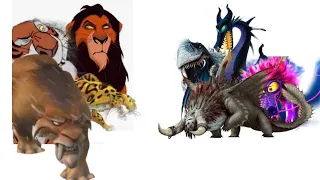 Scar, Shere Khan, Sabor, Soto vs Maleficent Dragon, Belle Bottom Dragon, Red Death, Bewilderbeast