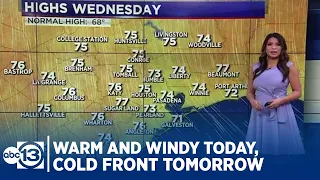 Warm and windy Wednesday, cold front late Thursday