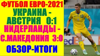 Футбол:Чемпионат Европы 2021.Евро-2021. Украина-Австрия 0:1. Нидерланды-Северная Македония 3:0.Итоги