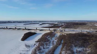 Мост через реку Зея с дрона февраль 2022 года
