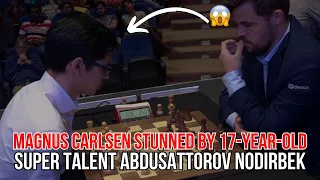 When Magnus Carlsen stunned by 17-year super talent Abdusattorov Nodirbek | World Rapid 2021
