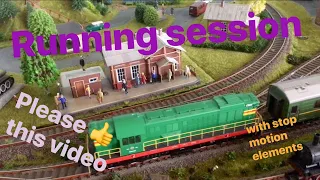 Running session Russian model train 16-8-2020 (H0 Trix BR74 - Piko CHME3) (with stop motion moments)