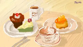 Cafe ambience ☕️🍰 Drawing process video