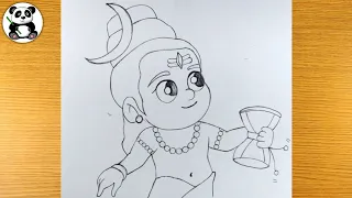 Cute bal bholenath pencil drawing | cute mahadev god