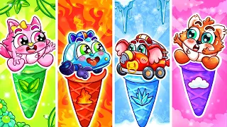 Four Elements Ice Cream Song😻Yummy, Yummy Ice Cream 🚓🚗🚌🚑+More Nursery Rhymes by Baby Cars & Friends