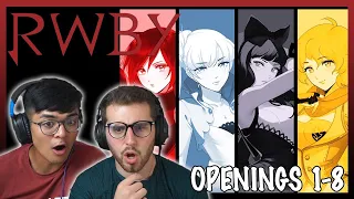 RWBY Opening 1-8 REACTION! || Anime OP Reaction