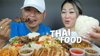 Authentic THAI FOOD *Delicious 🤤 Papaya Salad, Stuff Chicken, Pork Satay, Pad Thai Mukbang | N.E