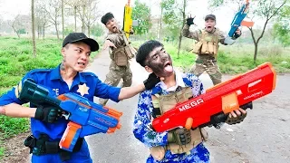 Battle Nerf War: Blue Police Nerf Guns Robbers Group Brother Black Face Comedy Action Movies