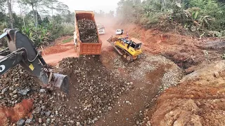 Massive Clearing and Grubbing Method New Road Foundation Use Excavator, Bulldozer, Truck Experience