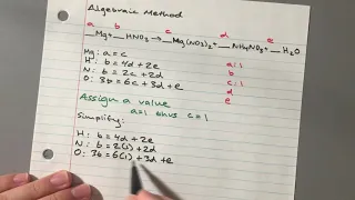 Algebraic Method for Balancing Chemical Equation