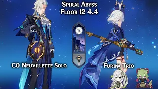 [SOLO][TRIO] Spiral Abyss 4.4 C0 Neuvillette Solo & Furina Trio Hyperbloom | Floor 12 Genshin Impact