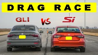 2022 Honda Civic Si vs VW Jetta GLI, not bad. Drag and Roll Race.