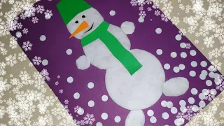 Аппликация СНЕГОВИК из ватных дисков/Открытка на НОВЫЙ ГОД/2021/SNOWMAN/ Postcard for NEW YEAR