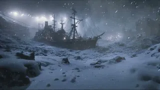 Winter Sounds of Blizzard and Howling Winds. Snowstorm for Sleeping. Cold Night Atmosphere on Ship.