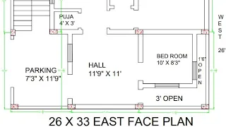 26 × 33 east face simple house plan map naksha details