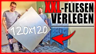 XXL FLIESEN VERLEGEN | Großes 120X120 CM FEINSTEINZEUG verlegen! | Home Build Solution