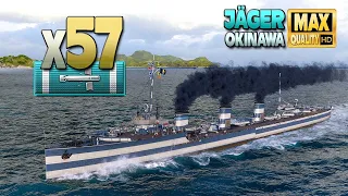 Destroyer Jäger with 57 torpedo hits on map Okinawa - World of Warships