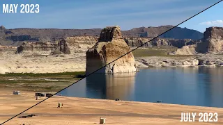 Lake Powell Water Level July 2023 Lone Rock Visual Update Before/After