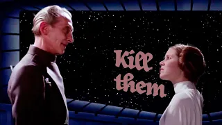 Tarkin threatens to destroy Alderaan but Leia wants him to do it