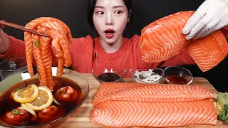 SUB)살살 녹는 통연어 2kg 먹방! 직접 만든 연어국수까지 연어파티 꿀조합 리얼사운드 Salmon Mukbang Asmr