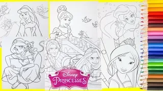 Coloring Disney Princess Cinderella, Jasmine, Belle, Rapunzel, Ariel - Coloring Pages for kids