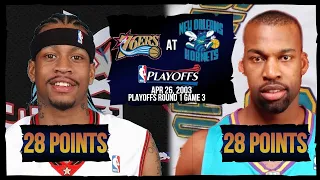 NBA Duel: Baron Davis (28 pts) vs Allen Iverson (28 pts) - 76ers at Hornets - 2003 Playoffs R1 G3