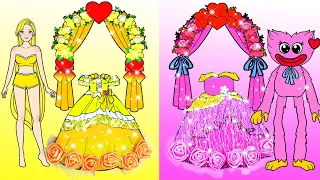 Vestir Muñecas De Papel | Paper Craft Pink And Yellow Wedding Dress Up | Woa Doll En Spanish