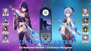 [GI] 2.4 Spiral Abyss Floor 12 - F2P C0 Raiden National & C0 Ganyu Morgana | Genshin Impact