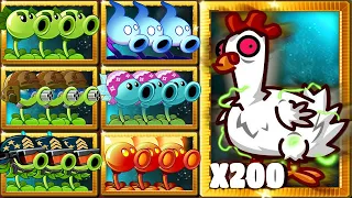 Every PEA & Other Plant x3 POWER UP vs 200 Chicken Zombie - PvZ 2 Challenge