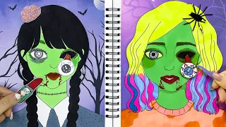 【🐾paper diy🐾】Paper Diy Makeup 🤢 Enid Zombie Makeup vs Wednesday Zombie Makeup | Super Diy Paper