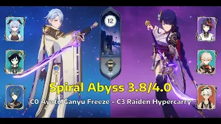 C0 Ayato Ganyu Freeze & C3 Raiden Hypercarry | Sprial Abyss Floor 12 - 3.8/4.0 | Genshin Impact