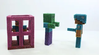 Minecraft Steve With Diamond Armor Vs Zombie (Stopmotion) with Magnetic Balls