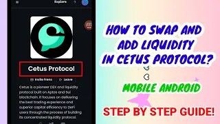 HOW TO SWAP IN CETUS PROTOCOL?HOW TO ADD LIQUIDITY?Aptos network! @lenfran1