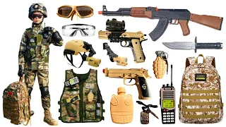 Special Police Weapons Toy set Unboxing-AK-47 guns, Colt 1911 guns, Gas mask, Glock pistol, Dagger