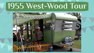 Tour a 1955 West-Wood vintage travel trailer at a vintage camper rally.
