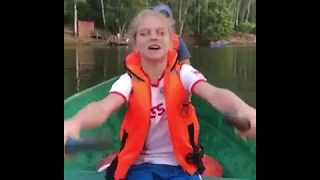 Alexandra Trusova floating on a boat