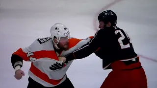 NHL hockey fight - Mathieu Olivier(Blue Jackets) vs. Nicholas Deslauriers(Flyers)