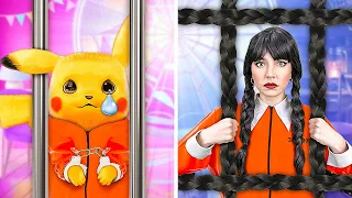 POKEMON VS WEDNESDAY || JAIL ROOM MAKEOVER DIY Ideas by 123 GO! GLOBAL