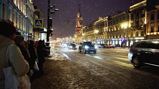 Снег в Санкт-Петербурге 4К, Невский проспект / набережная канала Грибоедова.