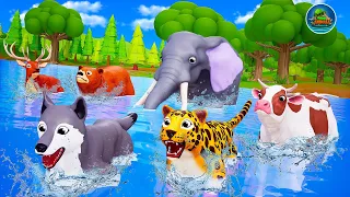 Funny Animals Swimming Championship - Animals Swimming | Cow, Tiger, Lion, Elephant, Goat, Leopard