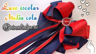 Lazo ESTILO MICKEY MOUSE 🎀 lazo media cola escolar máximo moño con listón de 4 cm lazo bicolor 🫶🏽