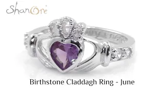 SL90AX, ShanOre Birthstone Claddagh Ring June