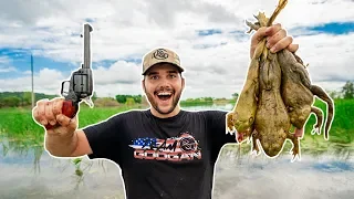 Hunting GIANT Bullfrogs with a REVOLVER!!! (Catch Clean Cook)