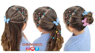 Lindo Penteado com Elásticos e Tranças 🥰| Beautiful Hairstyle with Elastics and Braids for Girls 😍