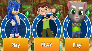 Sonic Dash vs Ben 10 Up To Speed vs Talking Tom Gold Run - All Characters Unlocked Android Gameplay